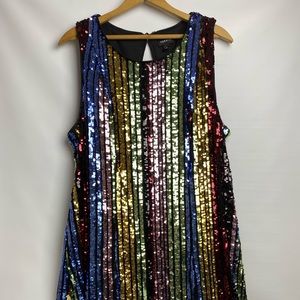 *SOLD* Torrid Womens 1X Rainbow Sequin Trapeze Sleeveless Dress